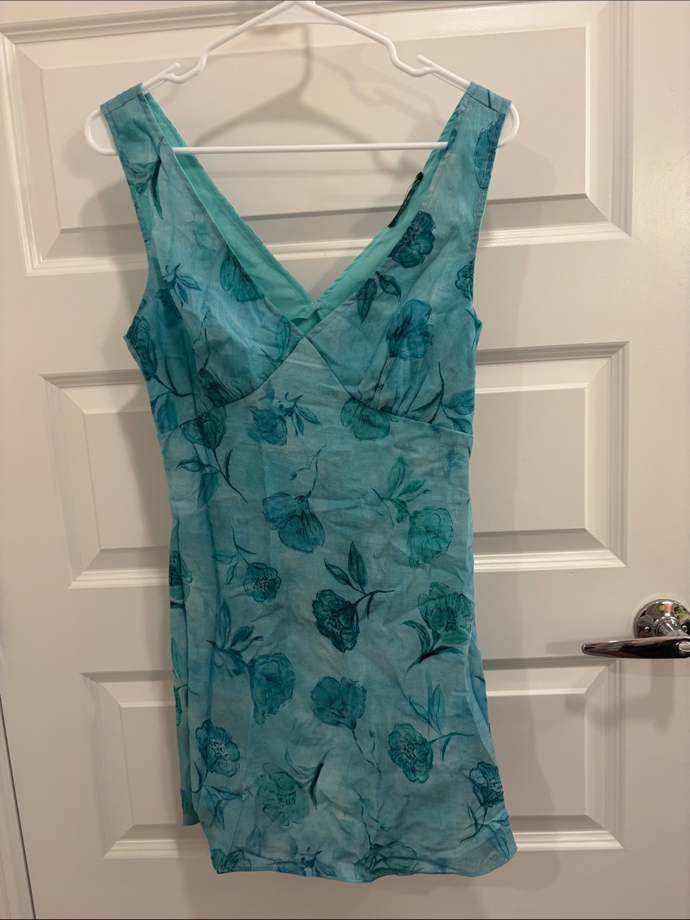 Lulu's Aqua Blue Floral V-Neck Mini Dress